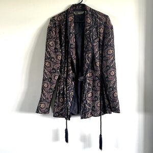 Vintage silk navy, purple, and green paisley robe